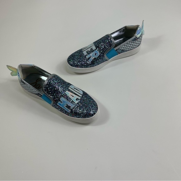 Sam Edelman Girls size 5 Slip on Sneaker Shoes Mermaid Blue Sparkle Glitter - Picture 1 of 10